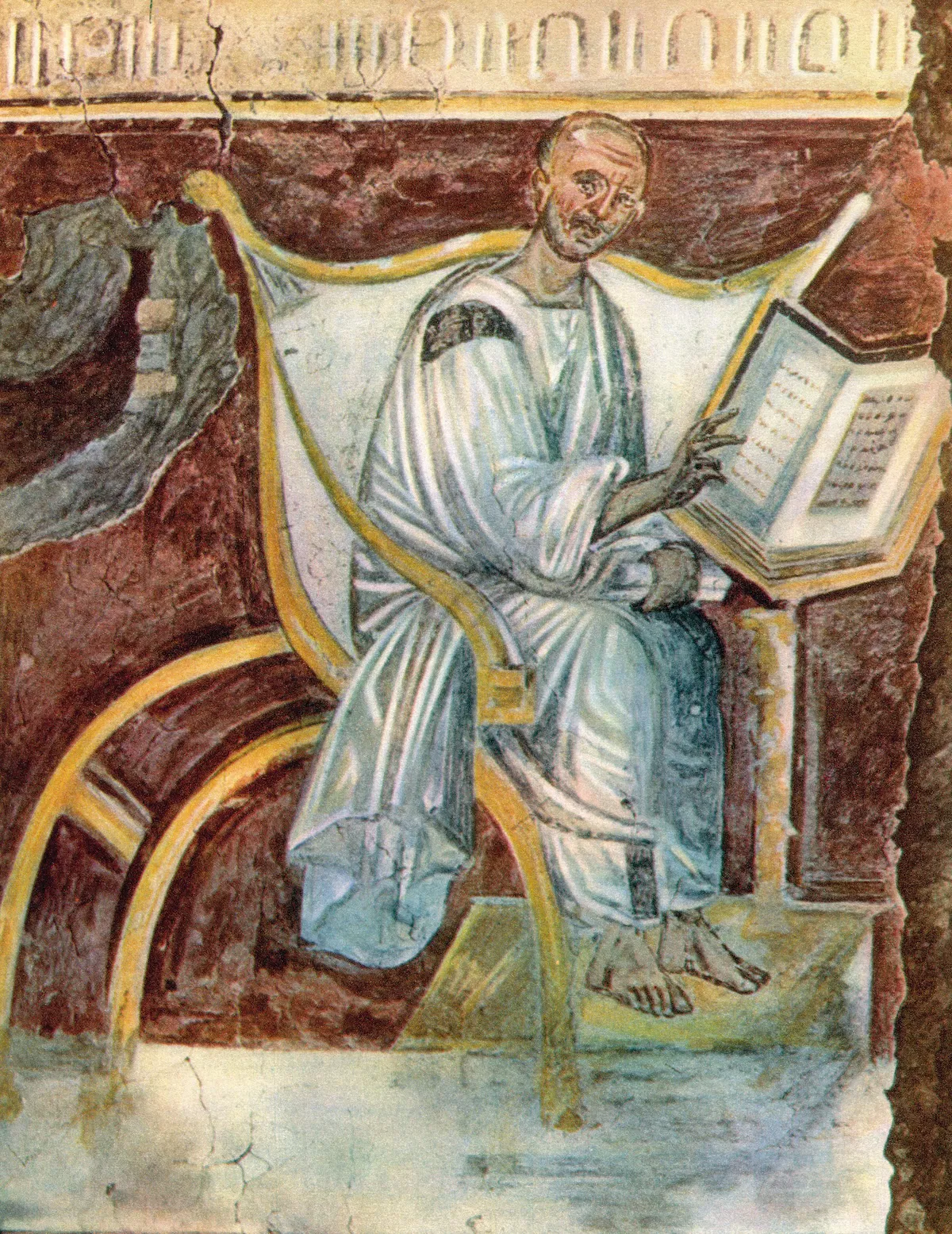 Фреска с изображением Святого Августина, сидящего на кресле с раскрытой книгой в руках, раннехристианское искусство