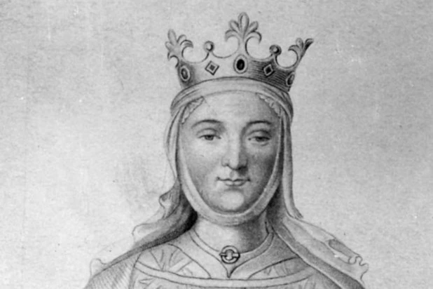 Алиенора Аквитанская в короне с лилиями и средневековом наряде, XII век